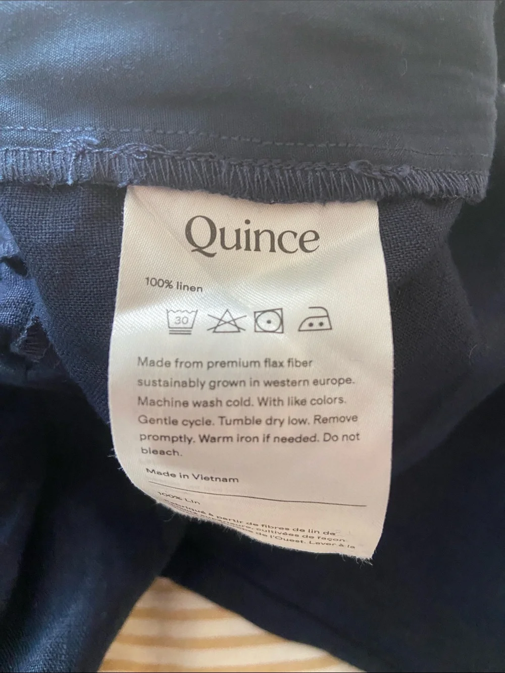 Quince 100% European Linen Pleated Trouser in Deep Navy Size 14